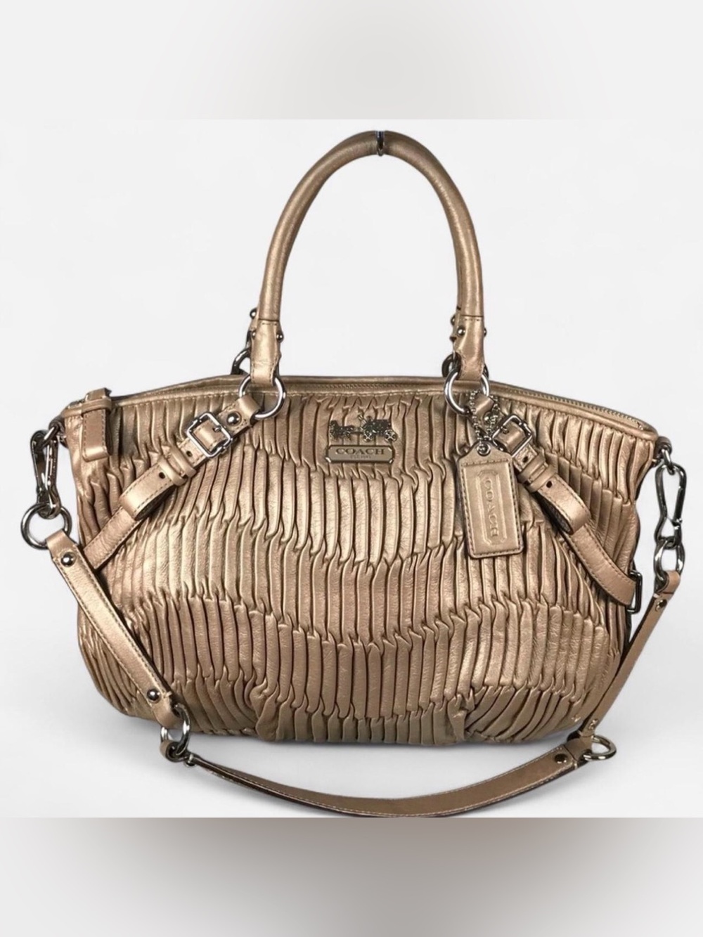 Coach Metallic Gold Pleated Leather Shoulder Bag